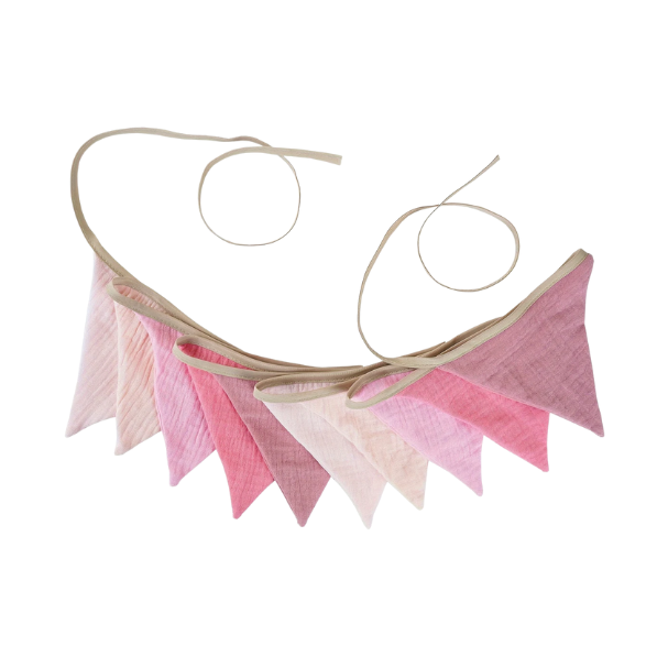 Stoffen Vlaggenlijn Blauw Beige Roze