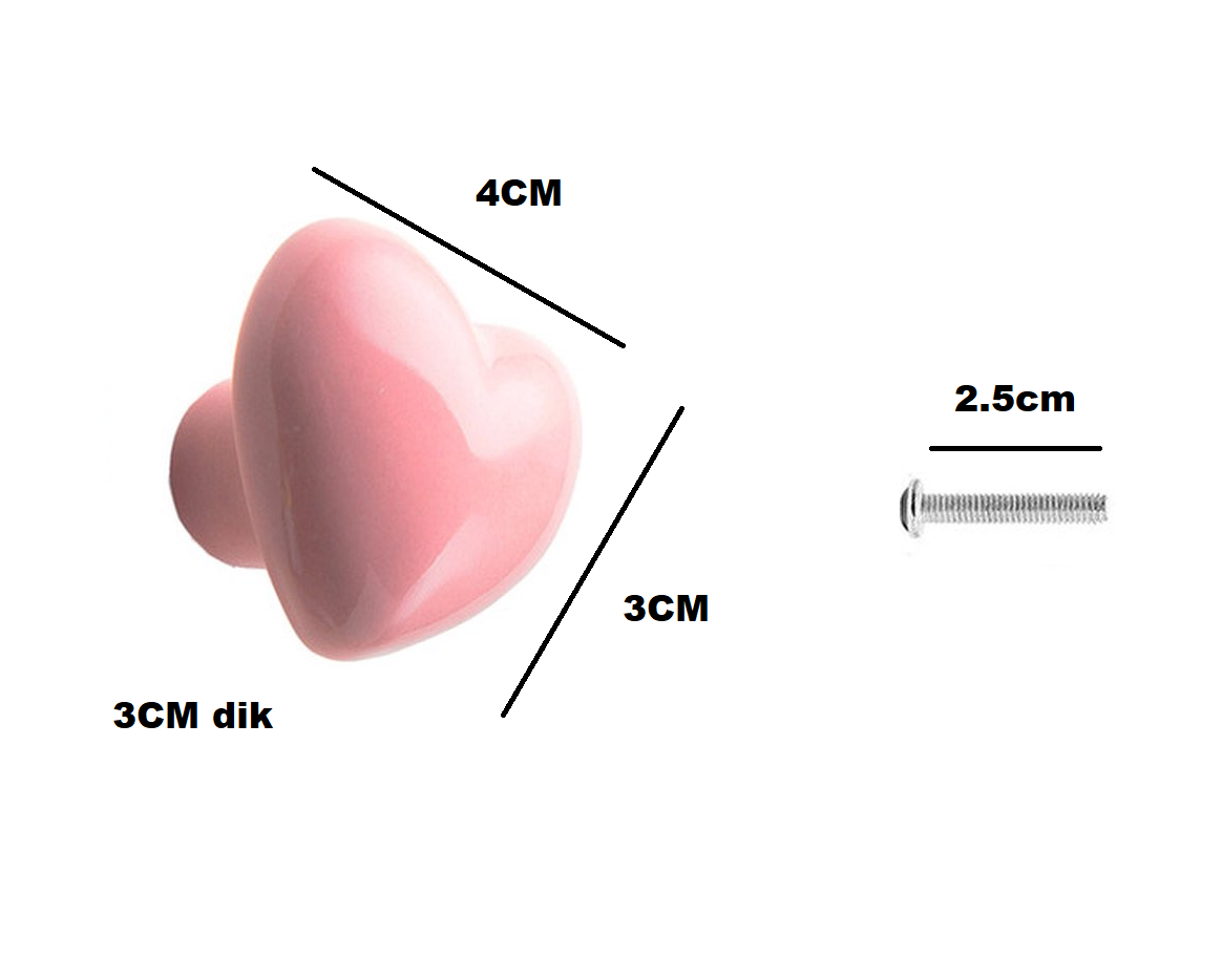 Roze Hartvormige Meubelgreep 4 stuks