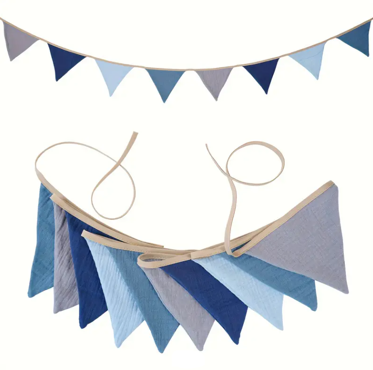 Stoffen Vlaggenlijn Blauw Beige Roze